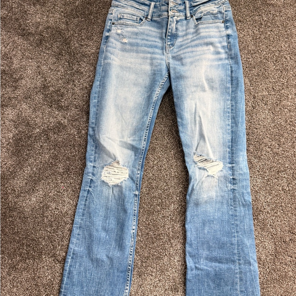 BKE Women's Light Blue Distressed Boot Cut Jeans